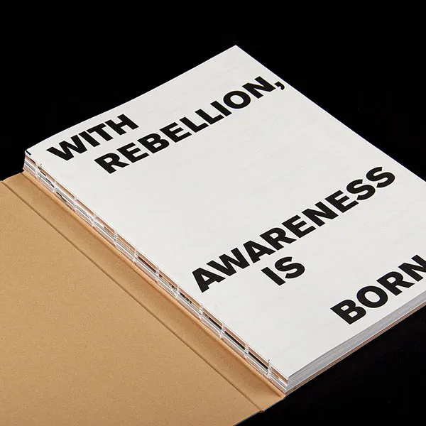 Diseño editorial. Catálogo para la exposición "With Rebellion, Awareness is Born". Galeria Mayoral.